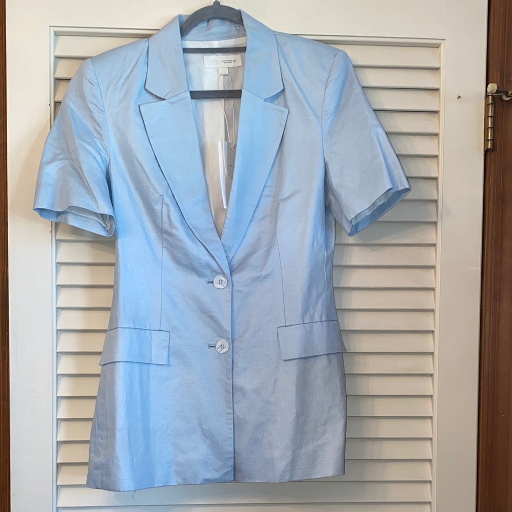 NWT Zara Short sleeve blue blazer M $99 - Picture 3 of 10